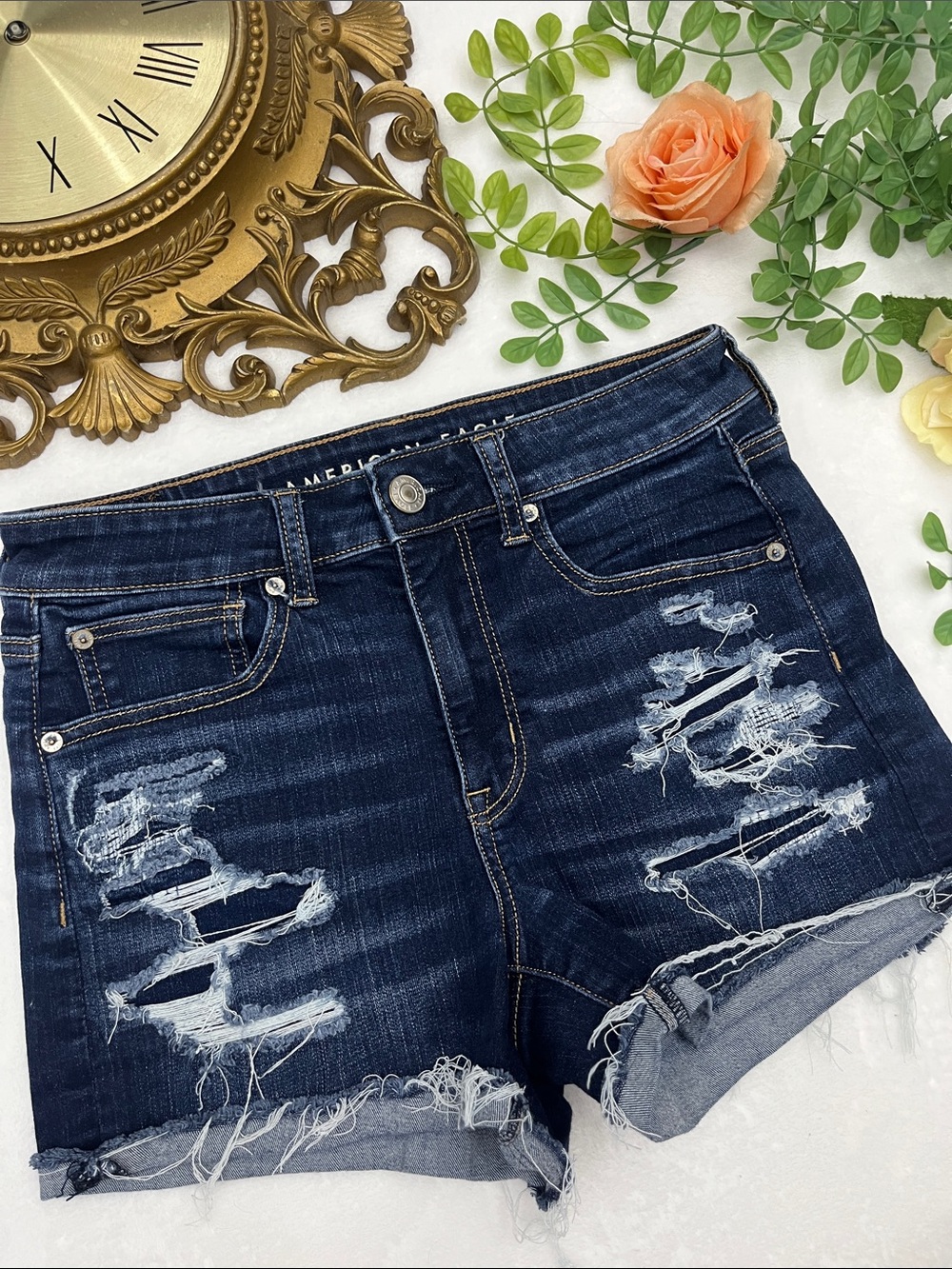 American Eagle Hi Rise Shortie Jean Shorts size 6